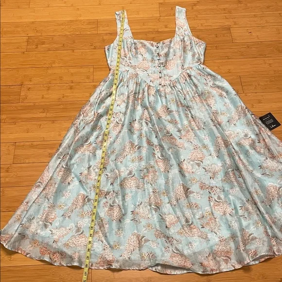 Lulus Darling Adoration Floral Midi DressSz  XL Pockets Square Neck Basque Waist - Picture 14 of 16